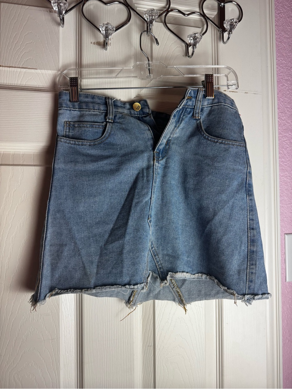 Light Blue Denim Mini Skirt with Frayed Hem